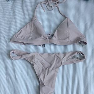 Nude/Pink Thong Bikini Top and Bottom - Small
